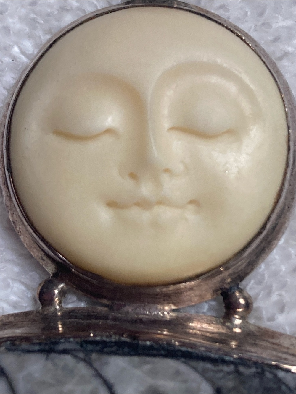 Sterling Silver Moon Face Pendant Necklace with Gray Stone and Cream Moon - Picture 2 of 8
